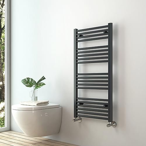 S'AFIELINA Towel Rail Radiator 1000 x 500 mm, Anthracite Towel Radiator Towel Rail Central Heating Radiator Designer Towel Radiator Modern Straight Ladder Bathroom Warmers