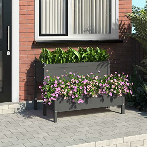 LAPOOH Jardinière Gris 110x84x75 cm Bois Massif de pin,Jardinières,Jardinieres Exterieur,Bac Jardiniere,Bac à Fleurs Extérieur,Jardinieres Balcon