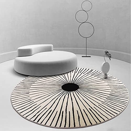 iyoimono Licht Schatten Teppich Rund 200cm Groß Schwarz Beige Baumwollteppich Bohemian Marokko Modern Teppich Waschbar Vintage Teppich für Schlafzimmer Wohnzimmer Küche Indoor Outdoor