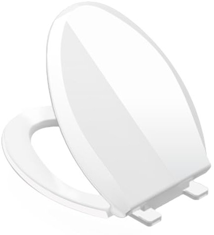 Aünsffer Toilet Seat Elongated Toilet Seat 18.5inch, Soft Close Toilet Seat Easy Clean, Oval V-Shaped Toilet Lid for Home Use, White PP Material, 2 Year Support