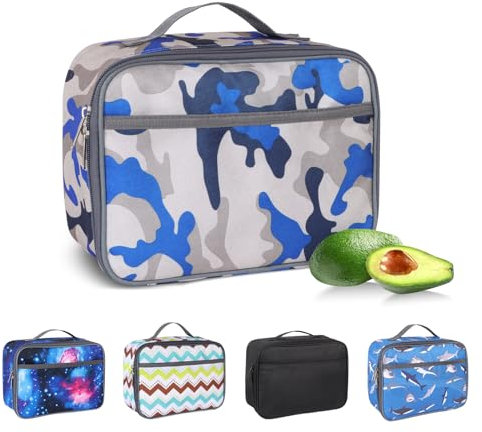 Minicoco Insulated Lunch Bag for Men Kids,Portable Leakproof Food Drink Cooler Bag for Boys Girls Pack Lunch Box for Work School Picnic Camping Travel (Blue Camouflage)