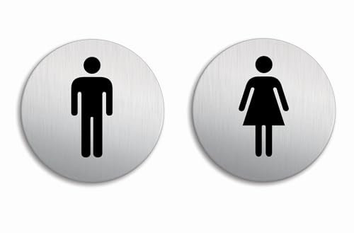 WC Toilettenschilder Damen Herren Schild 2er Set Ø 100 mm Aluminium Edelstahloptik selbstklebend