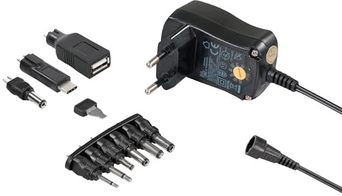 MaxTrack Stabilisiertes Schaltnetzteil mit 7 Spannungsstufen, 600mA, USB A, USB C, 1,8m Kabel, Universelles Netzteil, DC Stecker, Netzteil mit Adapterstecker, mit Spannungsregler