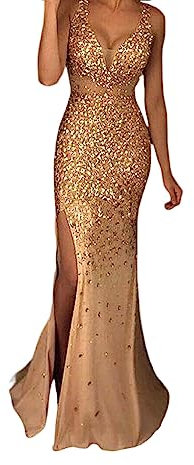 eexuujkl Abito da Vestito da festa Abbigliamento festivo Sirena Glitter Cocktail Lavorazione Abiti da ballo squisiti lavabili, Oro, XXL