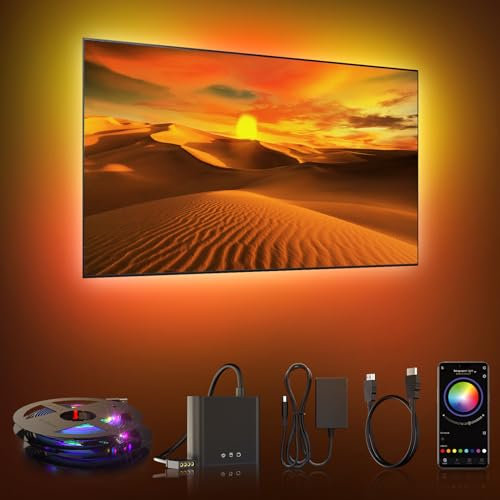 TV LED Rétroéclairage Immagine di sincronizzazione Scatola HDMI, Strisce luminose LED fantasia 1080P@60Hz 5m RGB Supporto Alimentazione 12V/1A, Colore puro per TV da 75-85 pollici Controllo APP