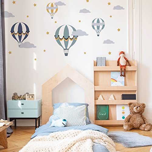 Mica-Mica Wandtattoo Kinderzimmer - Heißluftballons (Blau) | Hochwertige Stoff-Wandtattoos | 100% PVC-frei | Nachhaltige Wanddeko, Wandaufkleber & Wandsticker | Deko fürs Babyzimmer