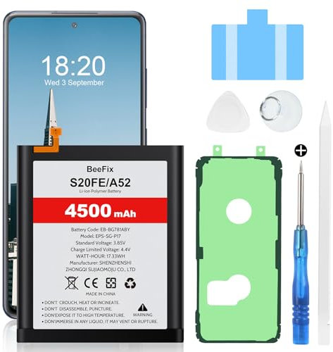 Ersatzakku für Samsung Galaxy S20 FE(G780F), 4500mAh Akku für Galaxy S20 FE 5G(G781B), Galaxy A52(A525F),Galaxy A52 5G(A526B) EB-BG781ABY mit Reparaturwerkzeugen