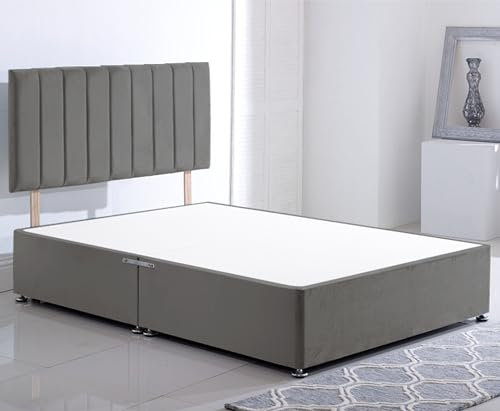 ComfoRest King Size Divan Bed with No Drawers - 5FT - (Grey Plush) - Minimalist Frame for Modern Bedrooms - Durable Design for Versatile Interiors - Elegant Option for Contemporary Living