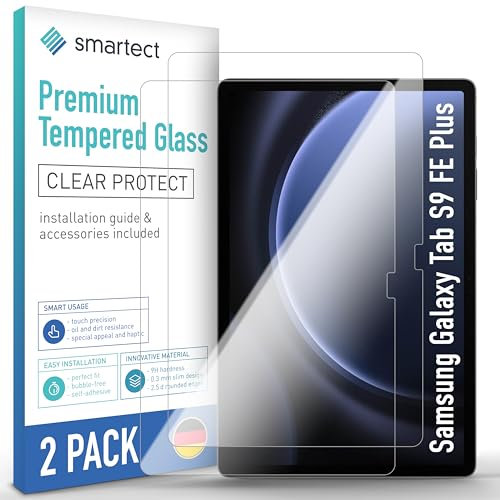 smartect Schutzglas [2 Stück, Klar] kompatibel mit Samsung Galaxy Tab S9 FE Plus, HD Schutzfolie Anti-Kratzer, Blasenfrei, 9H Härte, 0.3 mm Ultra-klar, Ultrabeständig