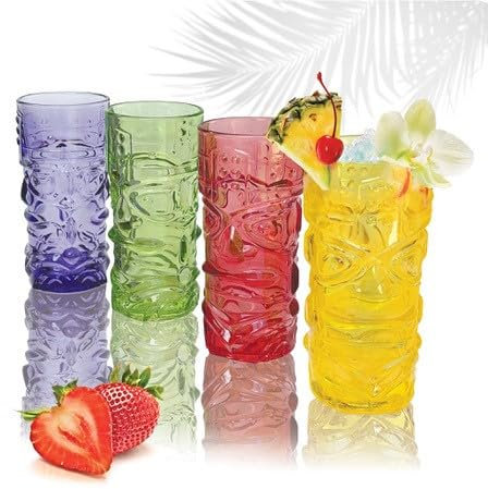 Lily's Home Set mit 4 Tiki-Gläsern, ideal für exotische Cocktails, Highball, einzigartiges Tiki-Bar und Küchenbar, Trinkgeschirr-Set, Glasbecher und Tassen-Set, perfektes Cocktail-Mixglas, 473 ml
