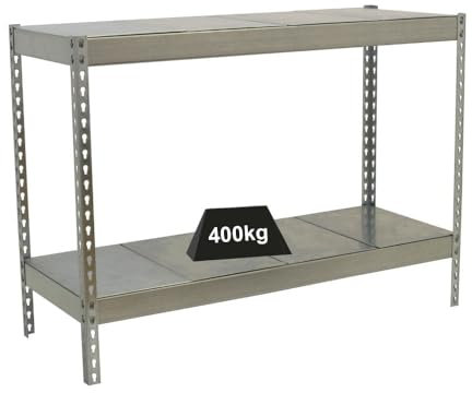 PROREGAL Schwerlastregal Mini Metal YETI Two | HxBxT 90x120x60cm | Fachlast 400kg | Verzinkt | Regal Standregal Werkstattregal Lagerregal Kellerregal