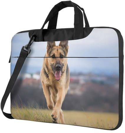 AABSTBFM Running German Shepherd Dog Printed Laptop Bag Case - 14 Inch Laptop Sleeve Bag - Modern Laptop Shoulder Bag Computer Bag For Business Travel School Office