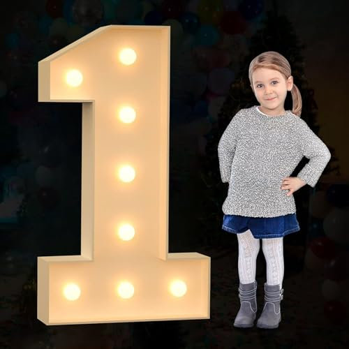 Large Marquee Number Light Up, Decorative LED Alphabet Lights, Party Decor Pre-cut Foam Board Set for Wedding Birthday Holiday, Number 1, 70cm-2.3ft