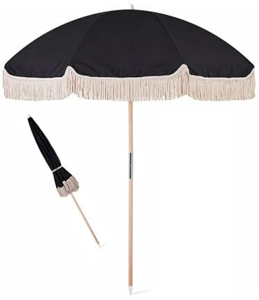 JEKKAH Parasol En Polyester Blanc/noir, Parapluie Pliant À Pampilles, Grand Parapluie De 200CM (Color : Black)
