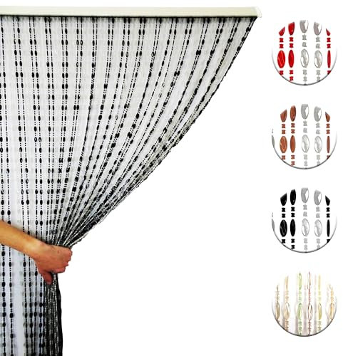 Tenda Antimosche a Perline Bicolore con Fili Alternati, Moschiera a Pannello Ombreggiante Divisoria per Porta Finestra Ingresso Balcone Giardino con Kit Ganci - Trasp/Nero, 100x220