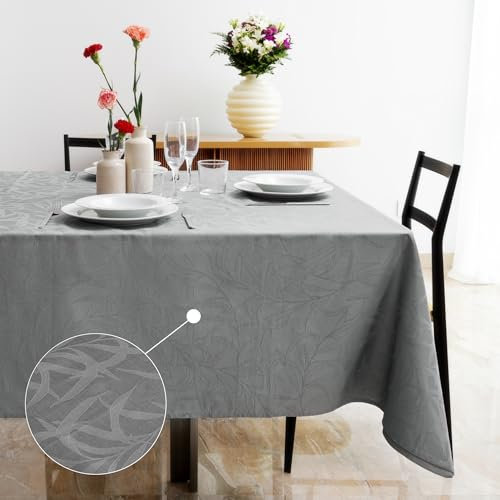 Ferò Premium Tischdecke 150x320, Tischdecke Outdoor, Wasserabweisende, Abwischbare Tischdecke 100% Baumwolle, Design Jacquard Made in Italy, Outdoor Indoor, Wasserfest Fleckenresistent, Waschbar, Grau