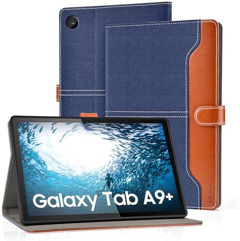 Custodia per Samsung Galaxy Tab A9 Plus 2023, Cover Protettiva in TPU Morbido per Tablet Samsung A9+ 11, Sveglia/Sonno Auto, Custodia in Pelle PU Multi-Angolo con Tasca, Blu
