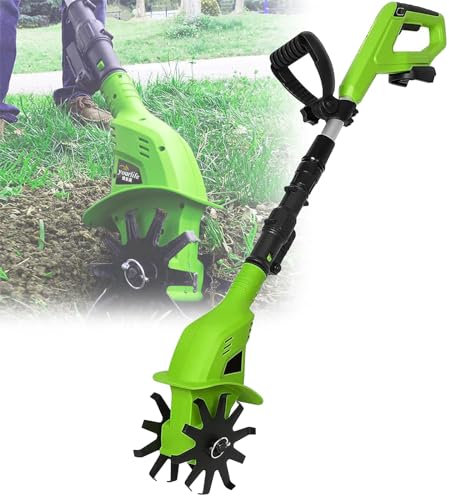 Cordless Tiller Cultivator, Electric Garden Rotavator Height Adjustable, 10cm Tilling Width, 25cm Tilling Depth, Garden Rototiller Tiller for Garden, Farm