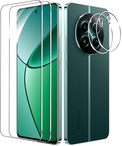 FDHYFGDY [2+2 Piezas Protector Pantalla para Realme 12+ 5G/Realme 12 4G/Realme 13 4G, 2 Piezas Cristal Templado + 2 Piezas de protección de cámara, HD Vidrio Protector,dureza 9H