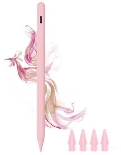 Stylus Pen for iPad 9th&10th - Type-c Charging Pencil for ipad Palm Rejection Active Pen Compatible with (2018-2025) Apple iPad 6/7/8/9/10/11(A16), Air 3/4/5/M2/M3, Mini 5/6, Pro 11/12.9/M4 (Pink)