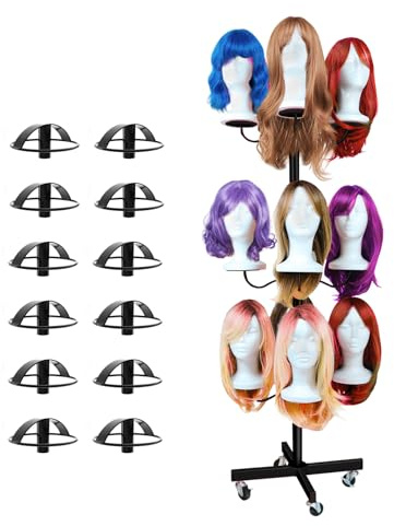 Lhysn Wig Holder Head, for 12-Head Stand, Styling Storage, Multiple Display, Durable Display Stand, Tripod Metal Organizer Storage Rack (black small)