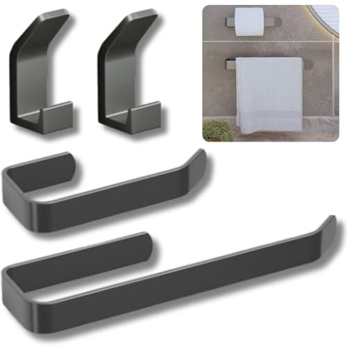 Set de Toalleros de Baño Sin Taladro, Portarrollos Papel Higienico y Ganchos Adhesivos para Pared. Incluye Adhesivo Especial Que No Daña Las Superficies. Kit de Accesorios Baño de Diseño.
