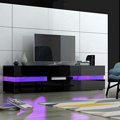 Panana 69.7 inch TV Stand TV Unit Entertainment Center with RGB LED Lights for TVs up to 85 inch, 177 x 39 x 45 cm (Black)