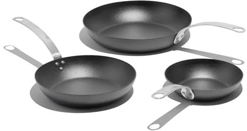 Made In Cookware - 3 Piece (Includes 8,10,12) Seasoned Blue Carbon Steel Frying Pan - (Like Cast Iron, but Better) - Professional Cookware - Crafted in Sweden - Induction Compatible