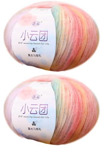 2 Rolle Mohairwolle mit Farbverlauf zum Stricken oder Häkeln Wollgarn Faden Regenbogen weiche Wollknäuel Garn Faden lange Wolle Schafwolle Kammgarn Wollfaden DIY Schal Schal Häkelfaden