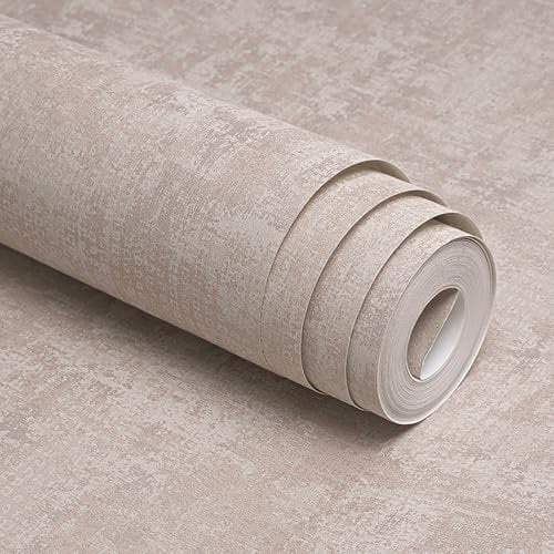 Beswitory Industrial Textured Concrete Effect Light Brown Wallpaper Decorative Luxury Wall Paper with Distressed Pattern, Textured Finish & Metallic Detailing for Living Room, Bedroom, Fireplace