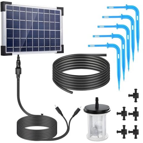 Irishom Automatisches Solar-Tropfbewässerungssystem, solarbetriebenes Tropfbewässerungsset, integrierte 2200-mAh-Batterie, unterstützt 30 Töpfe, 7 Timer-Modi, IP65 wasserdicht