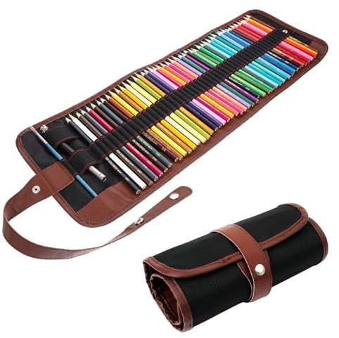72 Löcher Verpackungshalter, Federmappe, Leder-Rolltasche für Stifte, Bleistift Wrap Kasten, Leinwand Pencil Wrap, Tragbar Tasche Federmappe für Künstler, Schule, Büro (ohne Bleistifte)