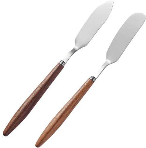 LacusMare Butter Knife Set of 2 – 7 Black Walnut Wood Handle Stainless Steel Butter Knives for Spreading Butter, Jam, Cream Cheese, Soft Cheese – Elegant Dark Wood Spreader for Toast & Sandwich
