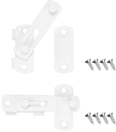 M METERXITY 2-Pack Flip Latch Gate Latches 1.97in Stainless Steel | White, Safety Sliding Door Lock, With Screws, For Door/Window/Toilet/Fence/Drawer