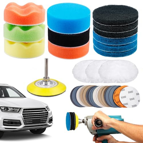 WEGREAT Kit de restauración de faros: 41 piezas almohadillas de pulido de coche, almohadillas de pulido para coche y motocicleta, kit de restauración de faro DIY con papel de lija