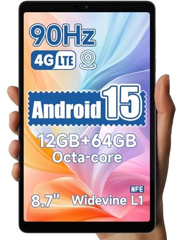 ALLDOCUBE iPlay 60 mini Tablet (8,7 Zoll, Android 15) – 90Hz Display, 4G LTE & GPS, Widevine L1 NFE, 12GB RAM + 64GB (erweiterbar auf 512GB), Octa-Core T606, Dual-Lautsprecher, leicht