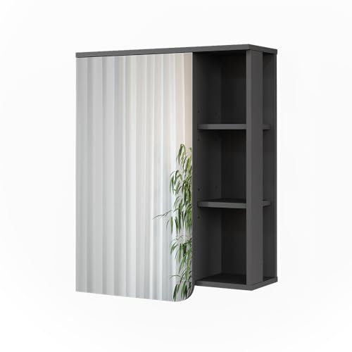 Vicco Spiegelschrank Anthrazit/Weiß Karen 60x75x20 cm - Badezimmerschrank mit Spiegel, Übersichtliche Organisation Dank cleverer Fächeraufteilung