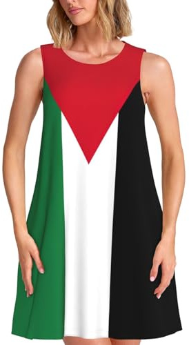 Vestido de verano para mujer con estampado de bandera palestina, elegante, con bolsillos, casual, sin mangas, para la playa, Negro -, XXXL