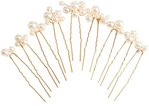 Sppry U Shaped Pearl Wedding Hair Pins for Bridal Women, Set of 9 (Gold)