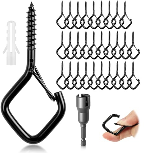 vsshe M5 Ganci Avvitabili, 30 Pezzi Ganci a Vite per Legno Vite a Gancio in Acciaio Inox, Ganci Da Soffitto, Viti ad Anello con Blocco di Sicurezza, per Appendere Piante,Campanelle,Catene Luminose