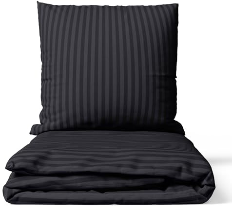 Generisch Loomiva® Mikrofaser Bettwäsche Damast Gestreift Grau | Hotelbettwäsche Set mit Reißverschluss | Hautfreundliche & Atmungsaktive Bettbezüge Oeko-TEX (Schwarz, 155x220 + 80x80 cm)
