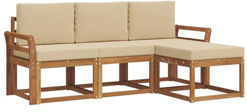 vidaXL Outdoor-Sofagarnitur mit Kissen 4 pcs Natur und Beige, Gartenlounge, modernes Outdoor-Sofa-Set, langlebige Terrassen-Sitzgarnitur, komfortable Sitzgelegenheiten für die Terrasse
