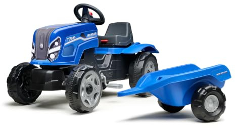 Falk Traktor mit Pedalen New Holland für Kinder, mit Anhänger, ab 2 Jahren | Haube zum Öffnen und verstellbarer Sitz