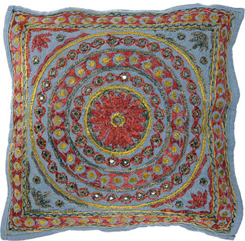 GURU SHOP Kissenhülle, Orient Kissenbezug, Bestickter Dekokissen Bezug - Muster 20, Blau, Baumwolle, 40x40x0,5 cm, Zierkissen, Dekokissen, Sofakissen
