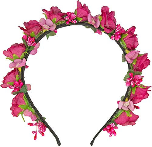 Blumen Haarreif „Sabia“ – Romantischer Haarschmuck mit Rosen & Blüten für Damen & Mädchen – Perfekt zum Dirndl, zur Hochzeit, Kommunion oder Festival (Pink)