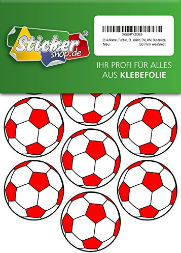 28 Aufkleber, Fußball, Sticker, 50 mm, weiß/rot, aus PVC, Folie, bedruckt, selbstklebend, EM, WM, Bundesliga