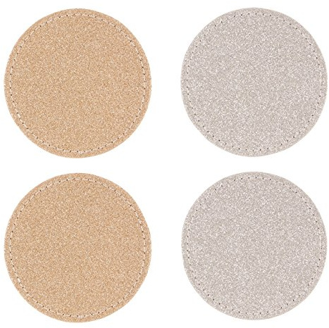 Glitter Coasters, Round, Reversible, Gold & Silver - Set of 4