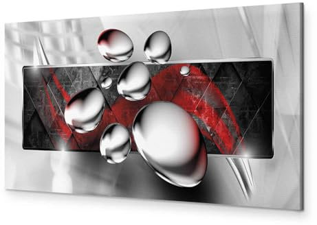 murando - Wandbilder XXL 3D Effekt 120x40 cm 1 tlg - Wand Deko Vlies Leinwand Bilder Groß Wanddeko Wohnzimmer Schlafzimmer Kunstdrucke Panoramabild - Abstrakt geometrische Muster rot silber