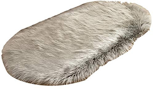 HotYou Faux Lammfell Schaffell Teppich Ellipse Kunstfell Dekofell Lammfellimitat Teppich Longhair Fell Nachahmung Wolle Bettvorleger Sofa Matte,Grau,60 * 120CM
