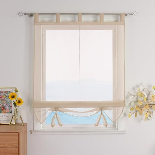 ESLIR Raffrollo mit Schlaufen Gardinen Küche Raffgardinen Sand 60x155cm | Transparent, Schlaufenrollo, Vorhänge Modern, Voile, 1 Stück, Fenster Rollos für Innen, für Küche Wohnzimmer, Bändchenrollo
